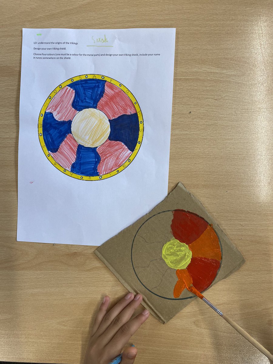 MrsSmith6SW's tweet photo. We had a super start to year 6 this week. Today we designed and made Viking shields for our history topic! Check out our shield wall! 🎨 https://t.co/HtRLeBi8oW