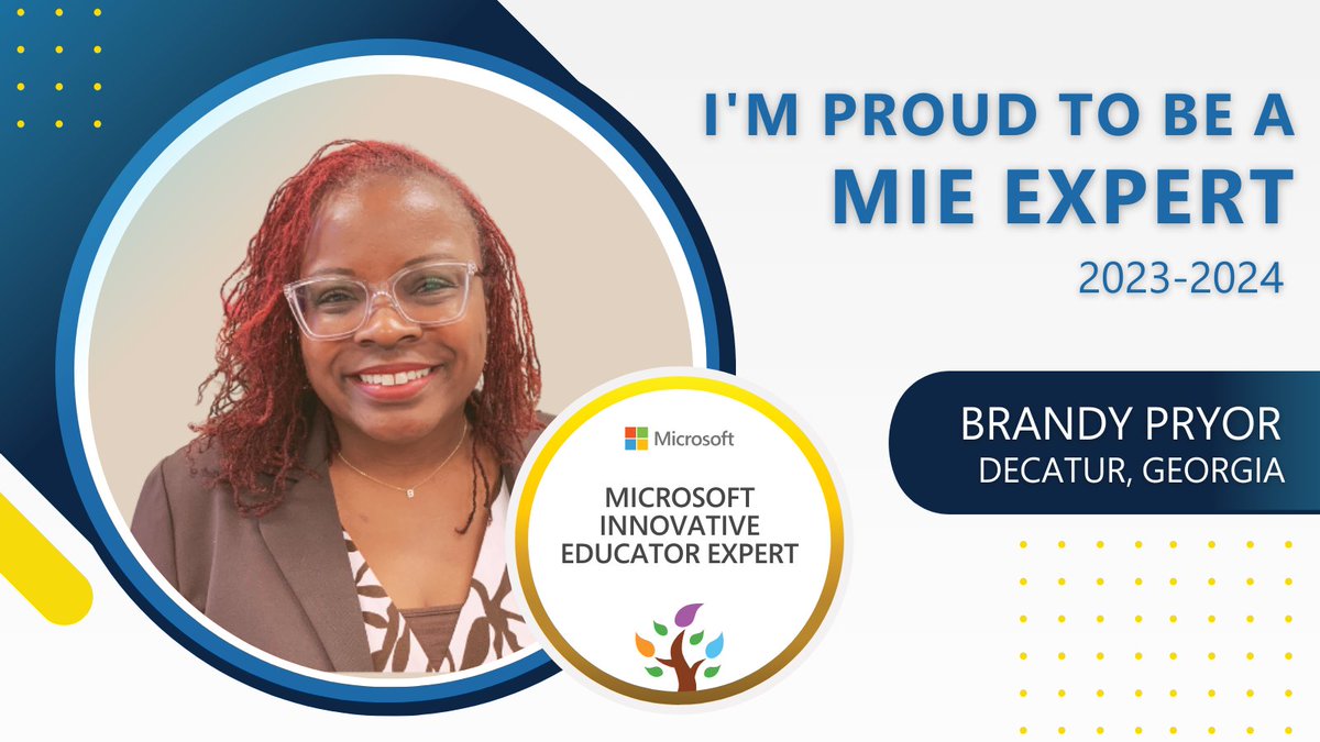 I am so excited to be selected as an MIE expert for 2023-2024.  This is my 2nd year as a member of this innovative PLN and I am looking forward to the collaboration and learning opportunities ahead! #MicrosoftEdu #MIEExpert @DeKalbSchoolsIT #GAMIEE