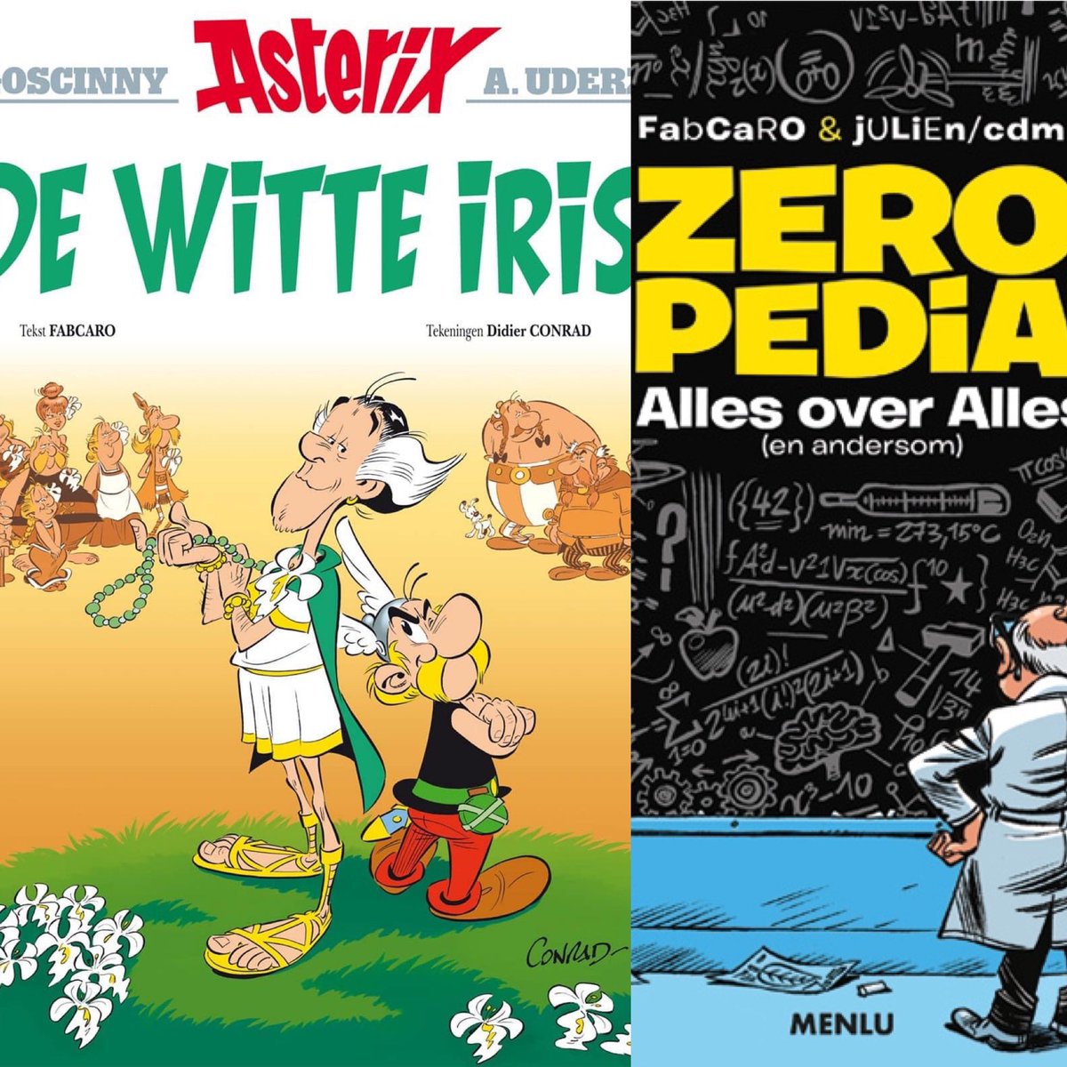 MenluComics's tweet image. Van Fabcaro, de schrijver van ‘Zeropedia’, komt binnenkort de nieuwe Asterix 😉

#fabcaro #zeropedia #menlu #asterix #cover #dewitteiris #obelix #idefix