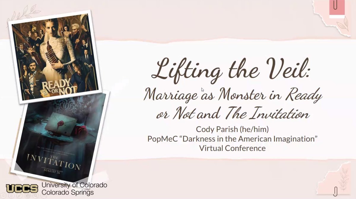 popmec_darkness's tweet photo. And in our final presentation, Cody Parish explores montrous marriages in Ready Or Not and The Invitation https://t.co/DnPQjYGz40