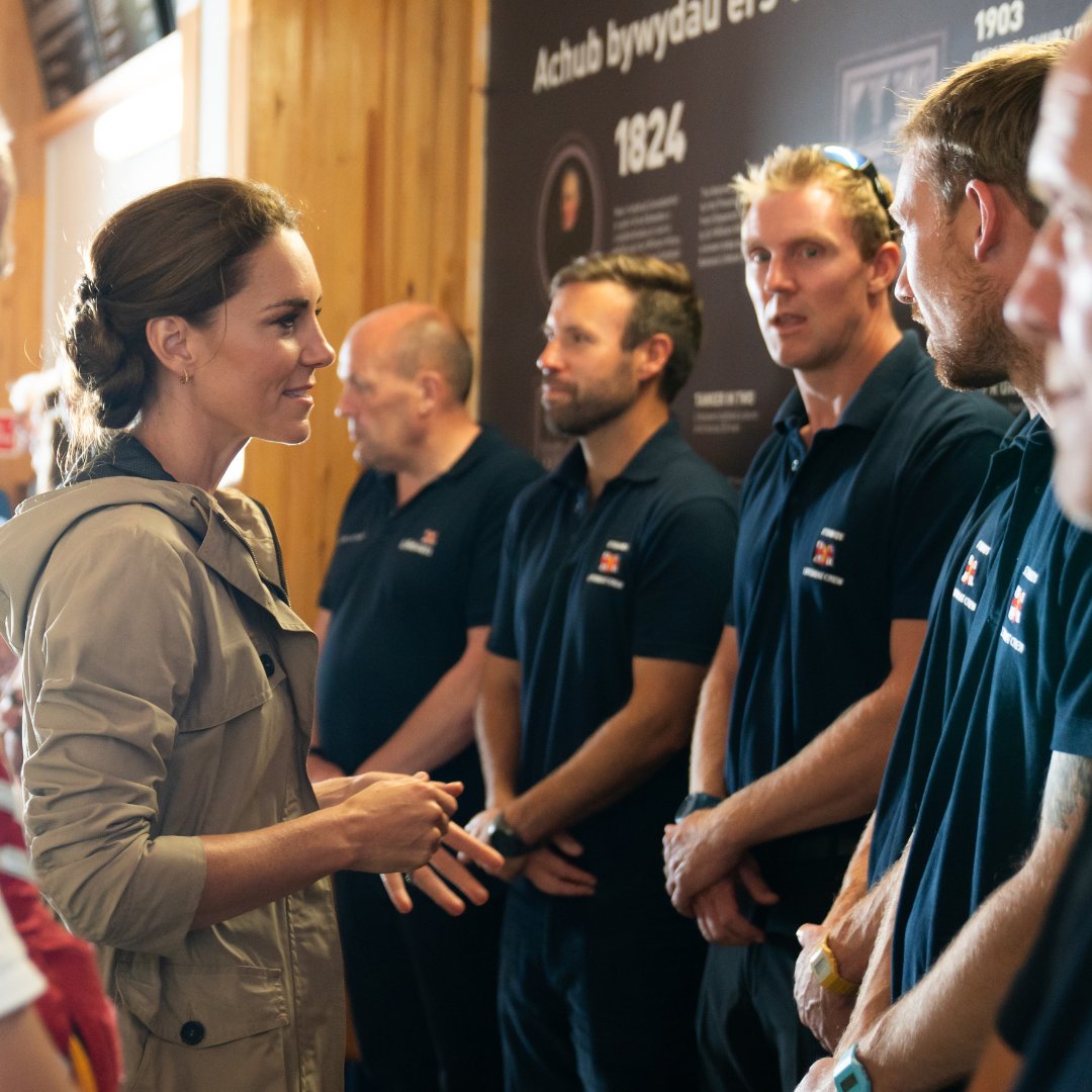 RNLI's tweet photo. We were honoured to welcome Their Royal Highnesses The Prince and Princess of Wales to @StDavidsRNLI  today as part of the Royal couple’s visit to Wales to commemorate the first anniversary of the death of Queen Elizabeth II. https://t.co/zTDsdczEQO