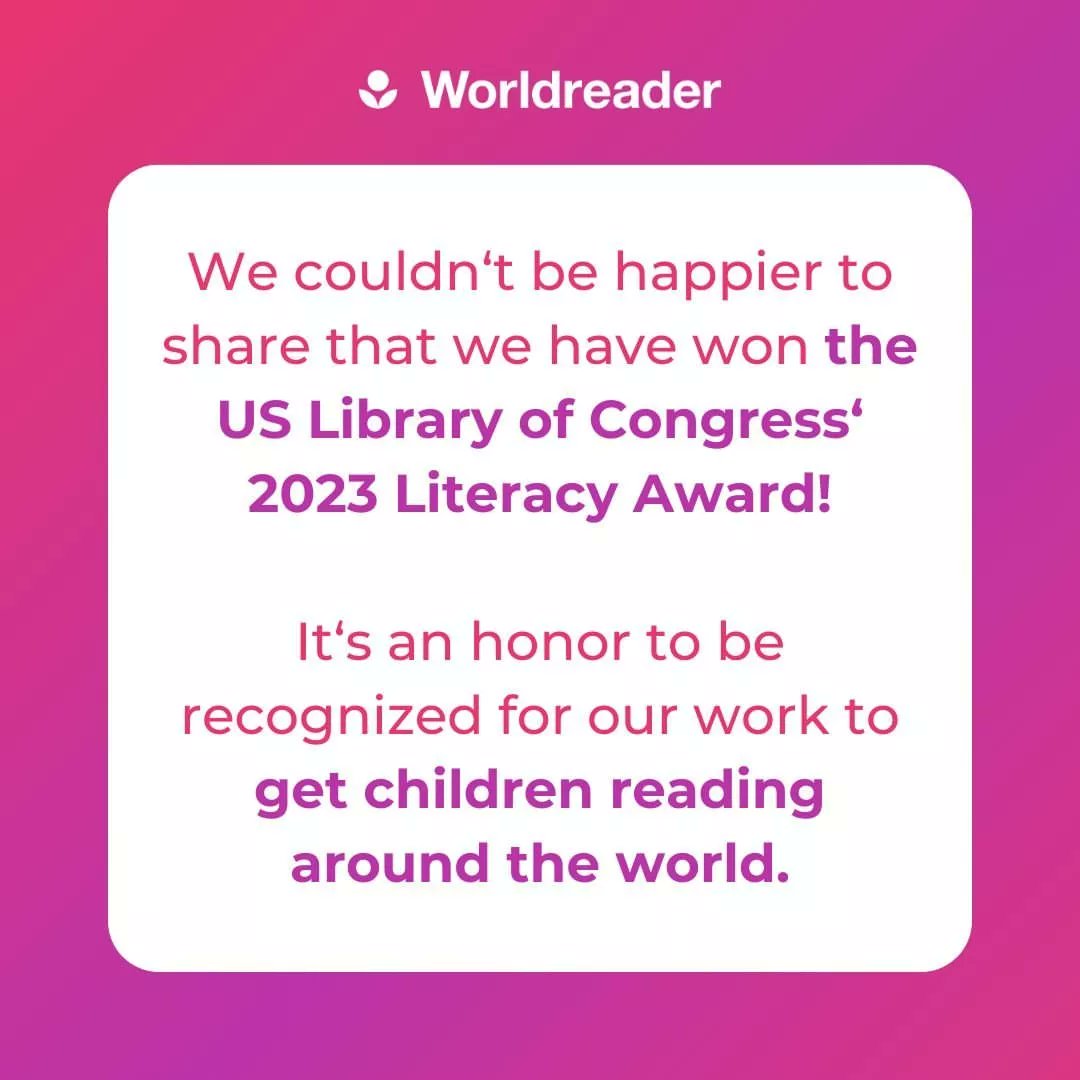 We are excited to honor the #internationaldayofliteracy 2023 by announcing that we have won the <a href="/librarycongress/">Library of Congress</a> Literacy  Award!
Read more about the award via: worldreader.org/now/library-of…