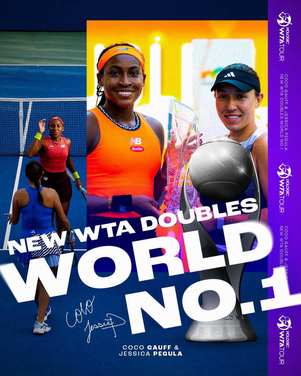 The first all-USA team since 2012 to reach the top 🇺🇸🔝🇺🇸

<a href="/CocoGauff/">Coco Gauff</a> &amp; <a href="/JPegula/">Jessie Pegula</a> will become the new co-ranked WTA World No.1 doubles players when the rankings are released on Monday, September 11!