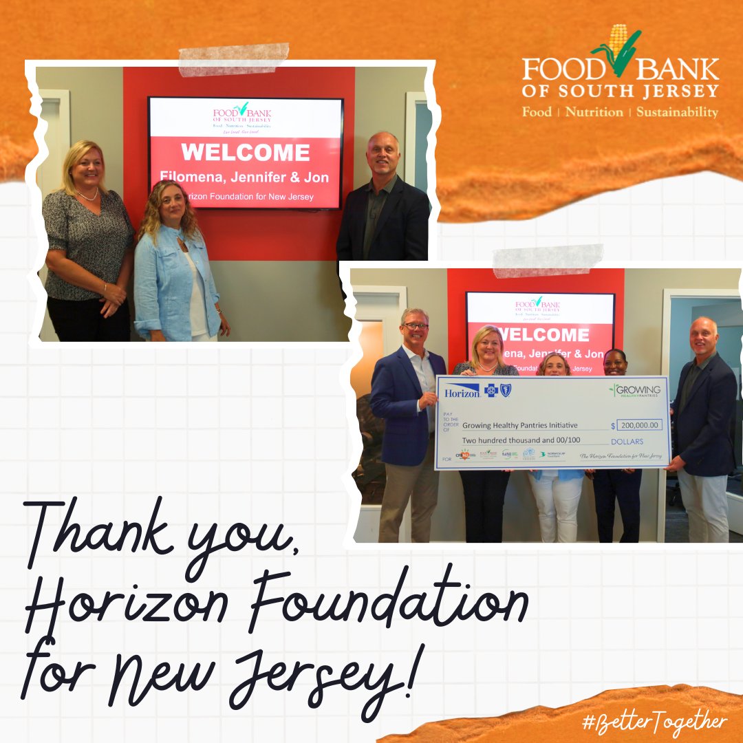 Food Bank of South Jersey (@foodbanksj) on Twitter photo We're #grateFULL for <a href="/HorizonBCBSNJ/">Horizon BCBSNJ</a> and their support of New Jersey's Growing Healthy Pantry Initiative. Thank you for helping to ensure neighbors throughout the state have access healthy foods and nutrition education.
#bettertogether #feednj #feedsj #endhungernj #endhungersj We're #grateFULL for <a href="/HorizonBCBSNJ/">Horizon BCBSNJ</a> and their support of New Jersey's Growing Healthy Pantry Initiative. Thank you for helping to ensure neighbors throughout the state have access healthy foods and nutrition education.
#bettertogether #feednj #feedsj #endhungernj #endhungersj
