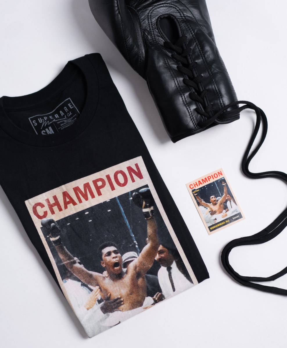 The first 500 people who grab the new Ali shirt from @SuperareShop will also get a companion trading card! The cards are all individually numbered and will be distributed on a first come, first serve basis for online orders only.🦋🐝🥊 Shop here: bit.ly/44Ik7XO