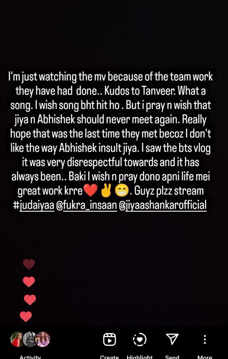 motivatedtwitt's tweet photo. ALL IS NOT WELL IN #Abhiya 

#JiyaShankar liked an instagram story, wherein a fan wanted her to stay away from #AbhishekMalhan

Also she is sharing stories where #AbhishekMalhan is cropped from the videos.

Moreover they didn't come live after music video release as of now https://t.co/JUXCOre7hq