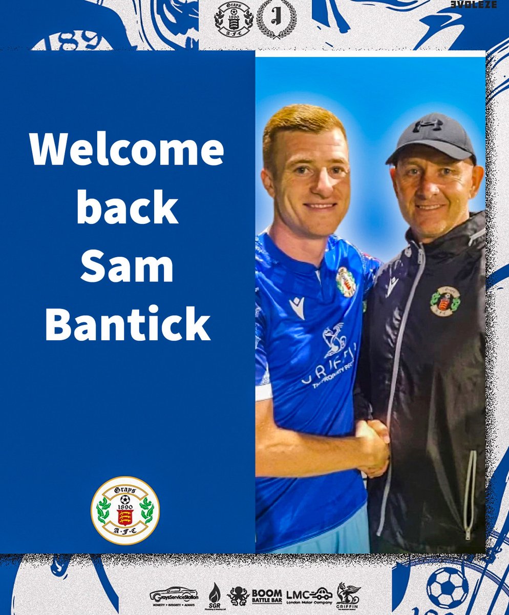 BANTICKS BACK
Grays Athletic are delighted to announce that <a href="/sambantick/">sam bantick</a> has returned to the Blues following a short spell at Enfield FC. Manager Mark Stimson had this to say "It's great to get Sam back and I am really looking forward to working with him"
#waterswet #UpTheAth