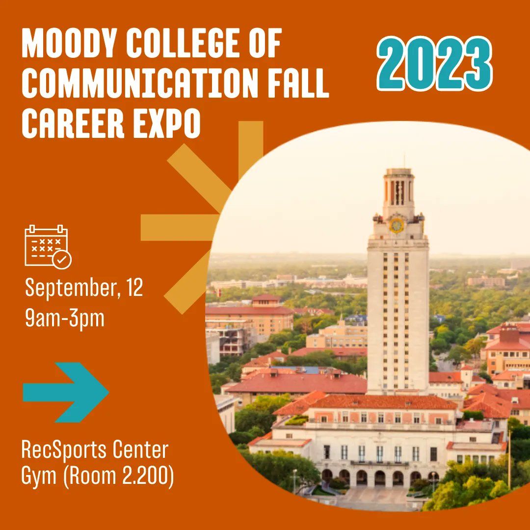 Moody students mark your calendars! The Moody College of Communication Fall Career Expo is happening THIS Tuesday, September 12 from 9am to 3pm. Swing on by to engage with a number of amazing companies in the communications industry! 🤘 💼