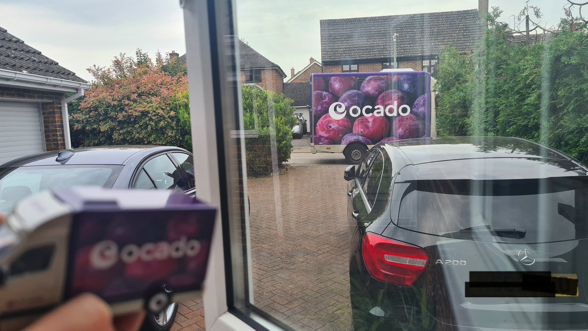 Sarah_Ellison_'s tweet photo. First @Ocado delivery after getting his toy Plum van. Imagine the excitement caused when a real Plum van turned up! #AnOcadoJustForHim https://t.co/E7bhJBdQiM