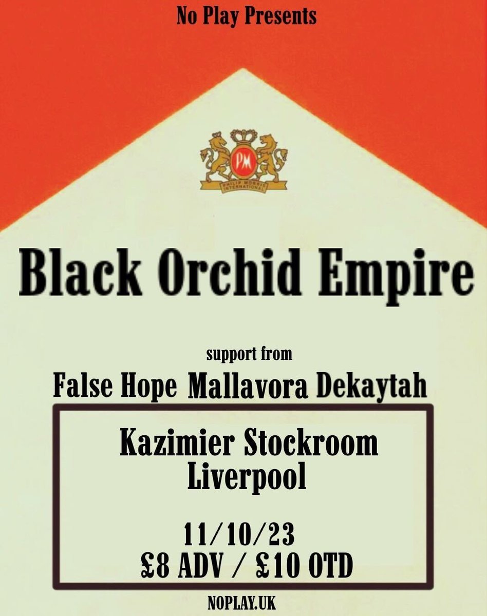 The fantastical Black Orchid Empire hit Liverpools' Kazimier Stockroom on Wednesday 11th October as part of their album release tour!

Support comes from False Hope, Mallavora and Dekaytah...

•NO PLAY•