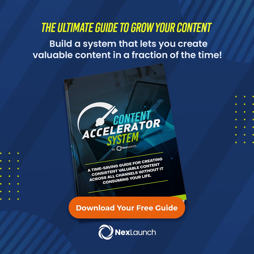 NexLaunch's tweet image. Level up your content game with the ultimate guide! 📚 Unlock strategies, tips, and tricks to expand your reach and engagement. Download here: nexlaunch.com/funnel/content…

#NexLaunch #ContentAccelerator