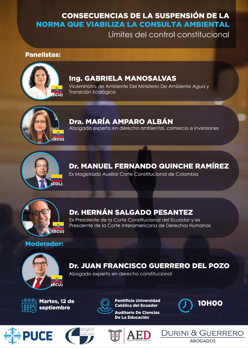 DuriniGuerrero's tweet photo. Juan Francisco Guerrero participará como moderador en este importante evento donde se analizará las consecuencias de la suspensión del Decreto 754, junto a expertos.

Día: 12 de septiembre.
Hora: 10:00.
Lugar: Auditorio @PUCE_Ecuador 

Inscríbete👇

https://t.co/cU5ba8n98D https://t.co/DHxd0f6QsB