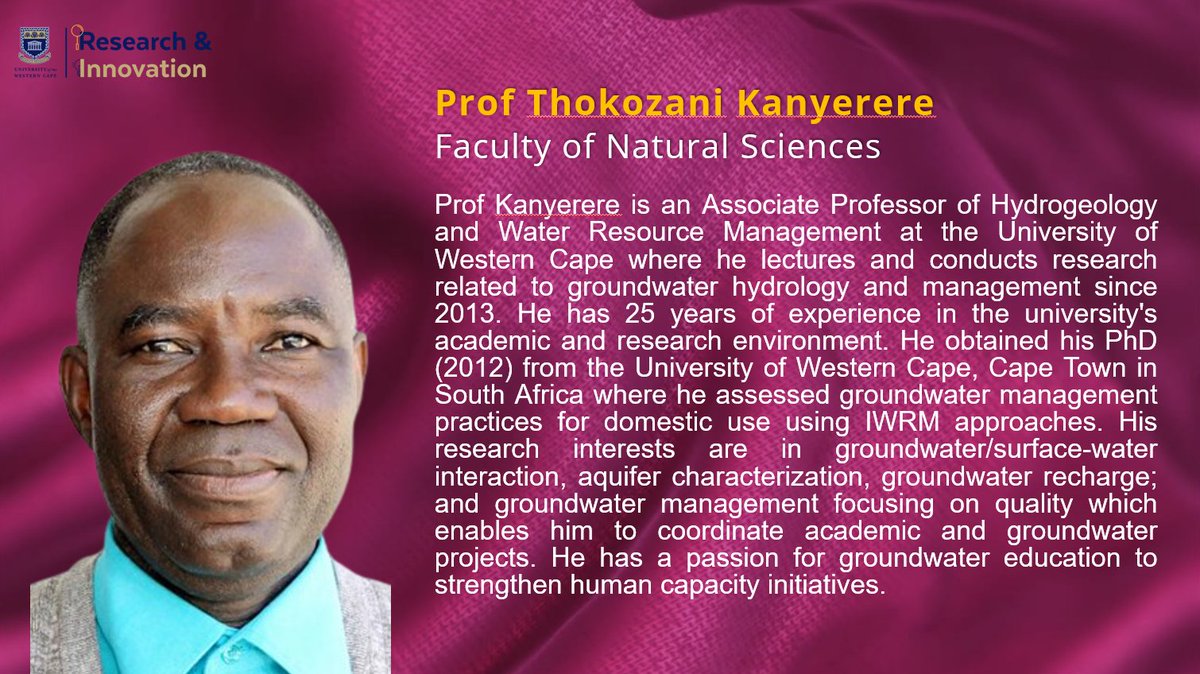 UwcResearch's tweet photo. [𝐋𝐈𝐕𝐄] Introducing our 3RD  Award – Postgraduate Supervision Awards: The top master’s students for the 2022 academic year :

The winner is: Prof Thokozani Kanyerere 

#makingresearchcount
#iamuwc
#DVCRI https://t.co/LWQ606njwm