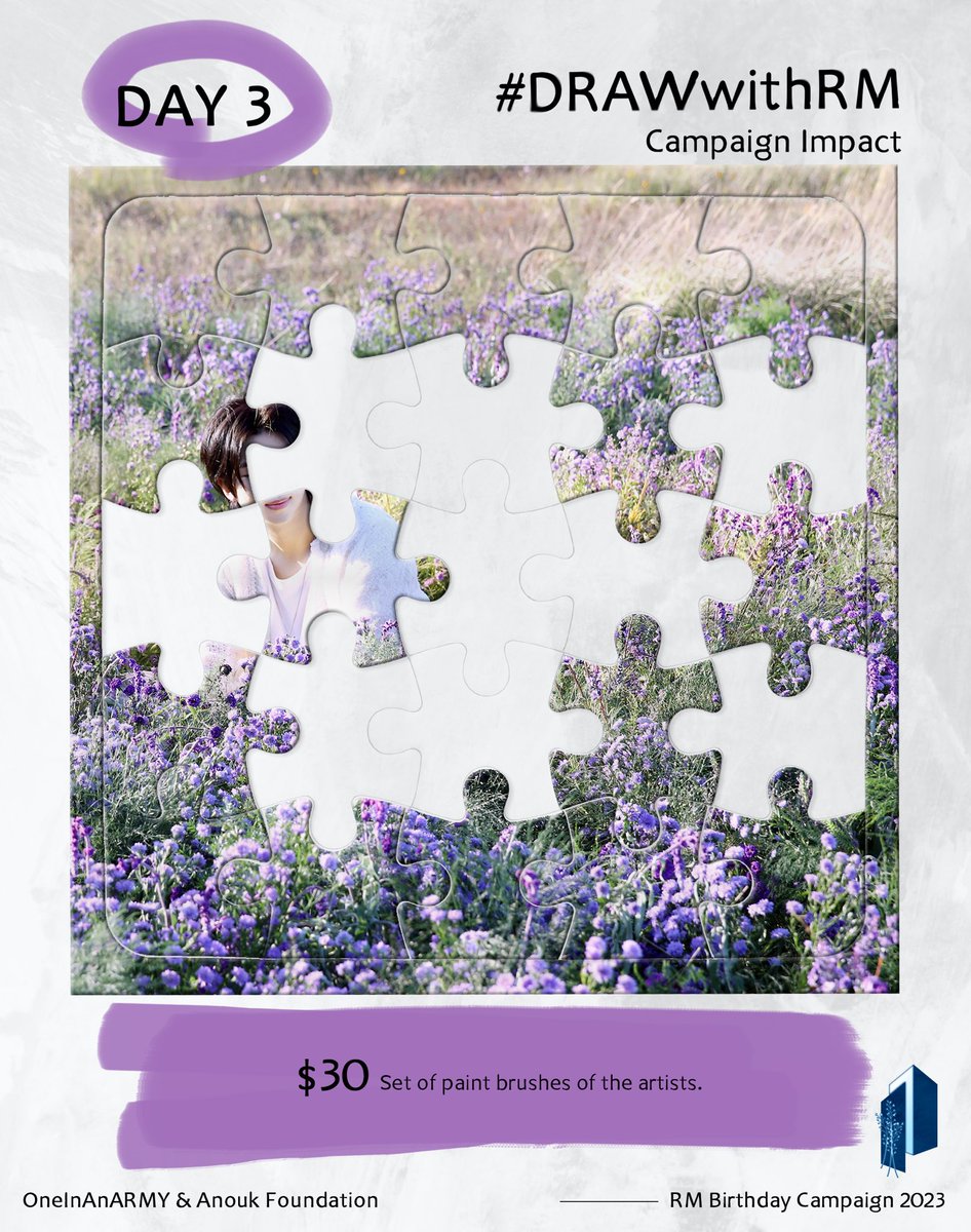 OneInAnARMY's tweet image. Day 3 of #DrawWithRM! Some amazing ARMY have helped fund over 150 sets of paint brush kits for @anoukfoundation. Thanks to everyone helping to paint a brighter future for the patients in the program 💜