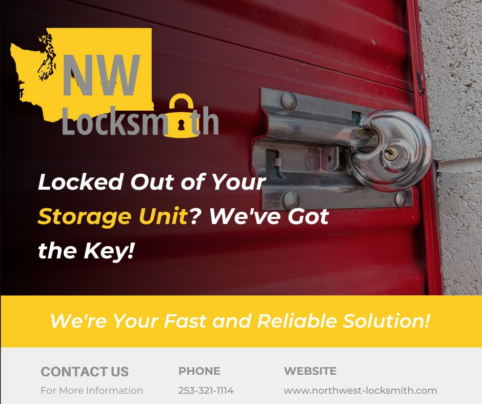 NWLocksmithWA's tweet image. Locked out of your storage? Fast, 24/7 help is just a call away! 📞 We unlock any lock, any time. Affordable rates. Your keys are waiting! 🔐 #StorageLockout #Locksmith #KentLocksmith