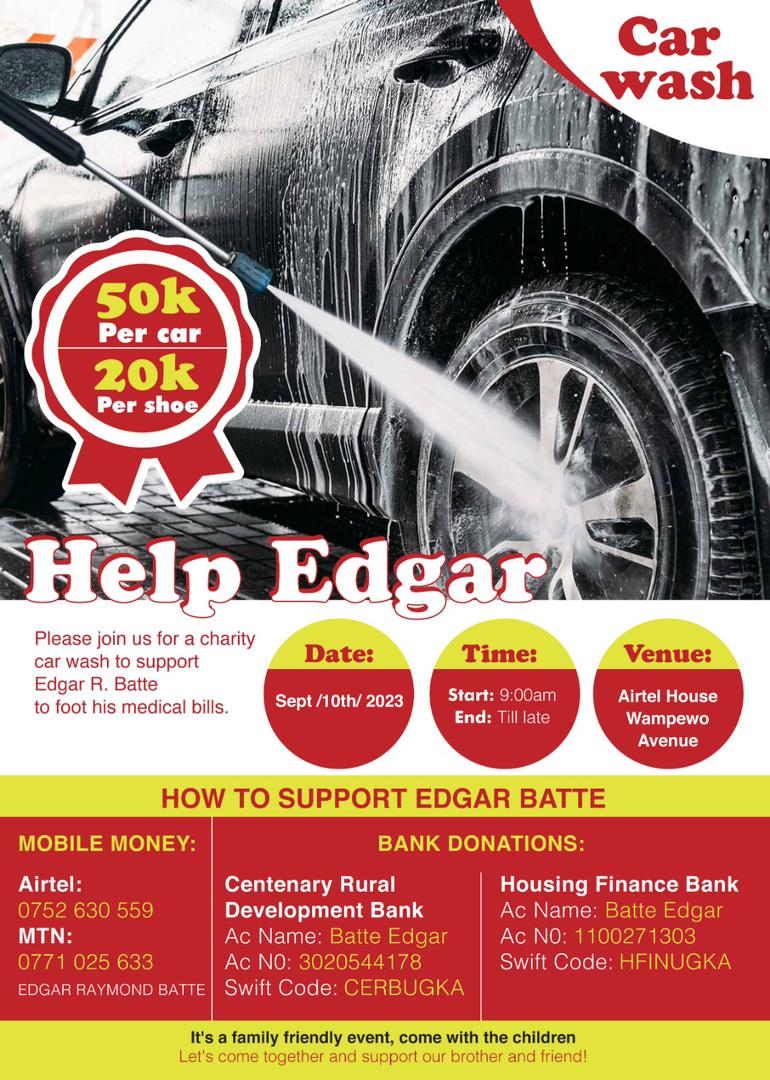 933kfm's tweet photo. Join us in supporting journalist Edgar Batte, foot his medical bills at the charity car wash event this Sunday September 10, 2023, at Airtel House, Kampala from 9am until late. 

It's a family event, come with your children 🙏
#SupportEdgarRBbatte https://t.co/KyVf5SaWia