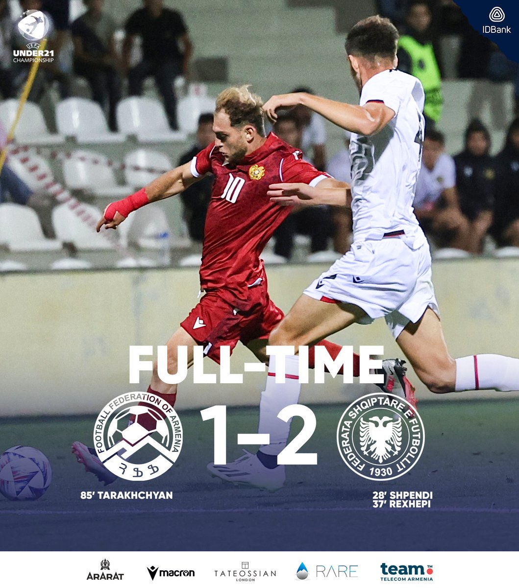 OfficialArmFF's tweet photo. UEFA U21 Qualification
Full time
Armenia 1-2 Albania
#Հայաստան #ARMALB https://t.co/mWMWEhOQ9l