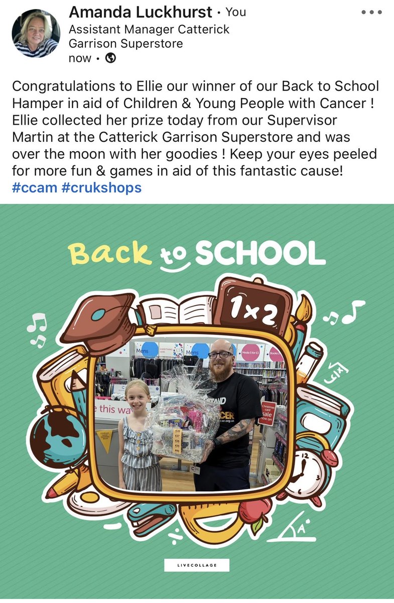 Lucky200673's tweet photo. Congratulations to Ellie our Back to School Hamper winner ! All money raised goes to our Children &amp; Young People with Cancer fundraiser! https://t.co/3nMzBZN13R