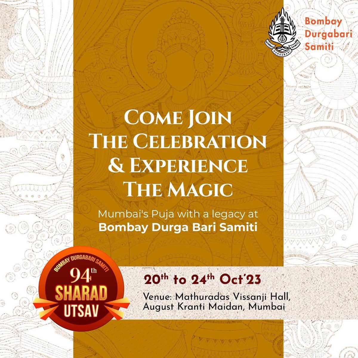 BombayDurgaBari's tweet photo. মা আসছেন... অপেক্ষার আর মাত্র ৮৭ দিন৷
Bombay Durga Bari Samiti is all set to host a fun, warm, and an exciting Durgapujo!
#DurgaPuja2023 #DurgaPuja #DurgaPujo #MaDurga #DurgaMa #Mahishasuramardini #Mahalaya2023 #Mahalaya #Navratri#PujoVibes #Festivemood #BengalisInMumbai https://t.co/N0ZJYXwC25