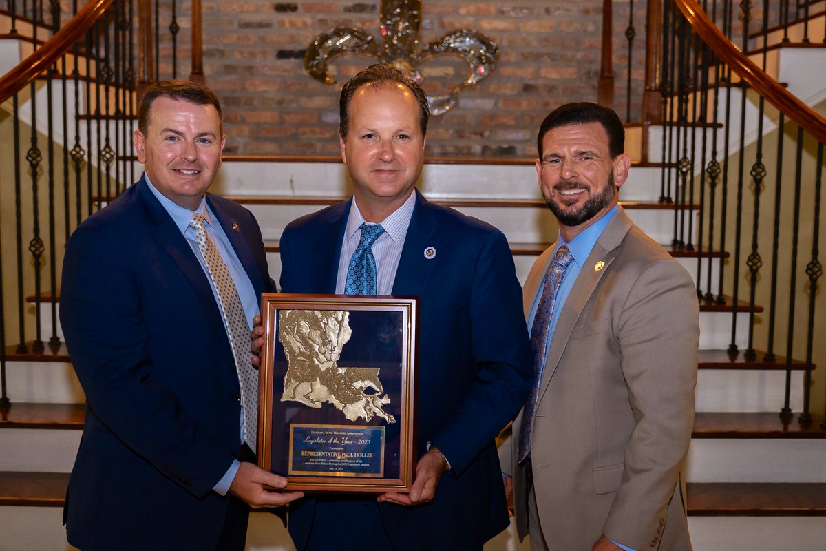 LSTADirOfOps's tweet photo. Proud to recognize @RepPaulHollis &amp; Senator @McmathPat as LSTA’s 2023 Legislators of the Year. Their leadership, resolve and actions in support of Louisiana’s Troopers were extraordinary, enduring and worthy of proclamation. We cannot overstate our appreciation! https://t.co/Drj99TdhiD