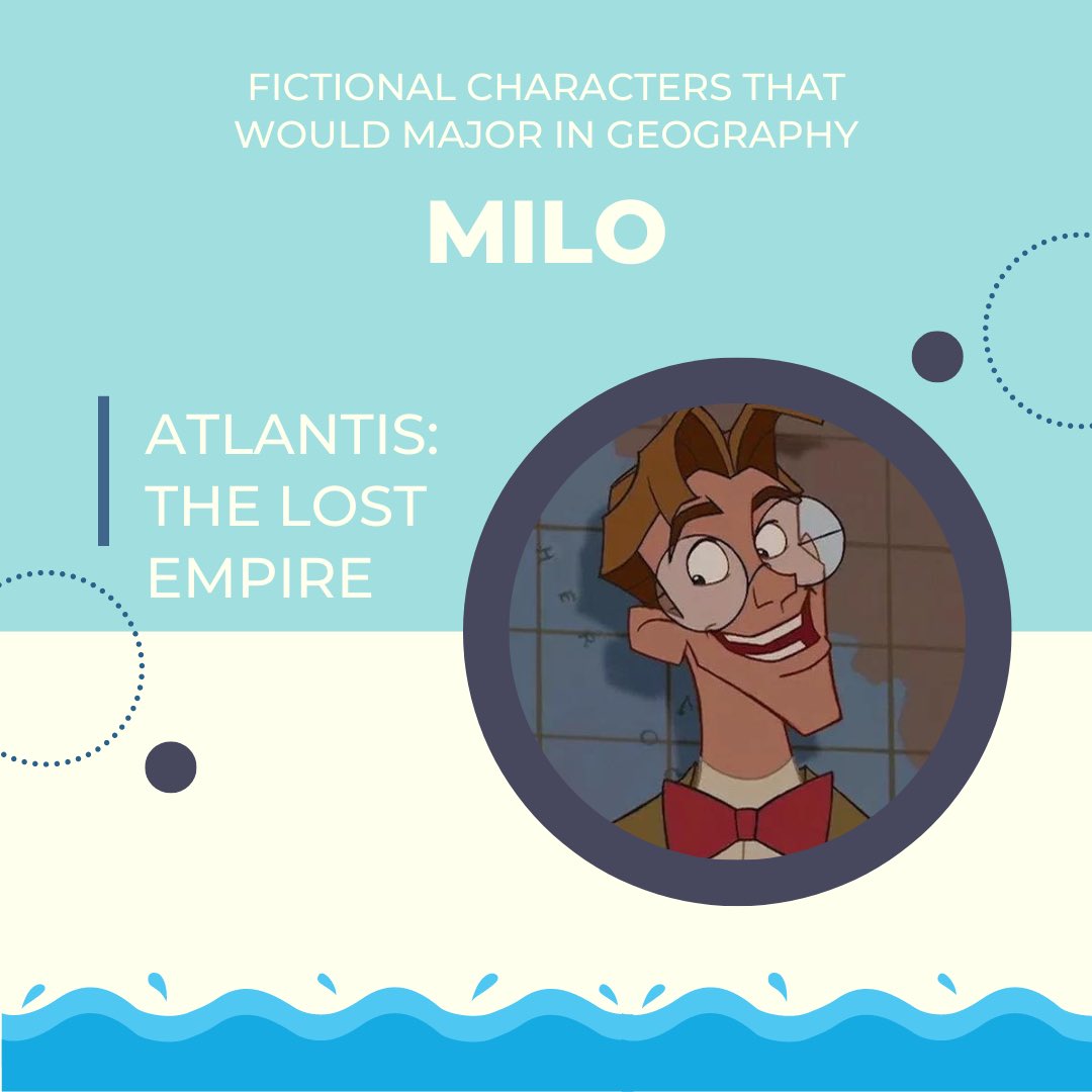 CSULBGeography's tweet photo. Milo Thatch is the the protagonist of Atlantis: The Lost Empire. Milo serves as a fast-talking linguist and cartography expert who directs the expedition to find the lost continent of Atlantis.
#csulbgeography https://t.co/zQ2yLJwxy8