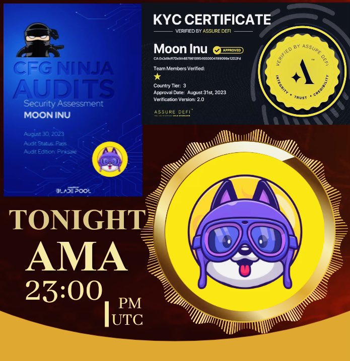 You ask for it, Tonight AMA dev and the community, join us to know more about #mooinu at our 
telegram: t.me/moon_inu_portal

#PEPEARMY #ShibaArmy #BSC100XGEM #Shib #floki #OGGYINU