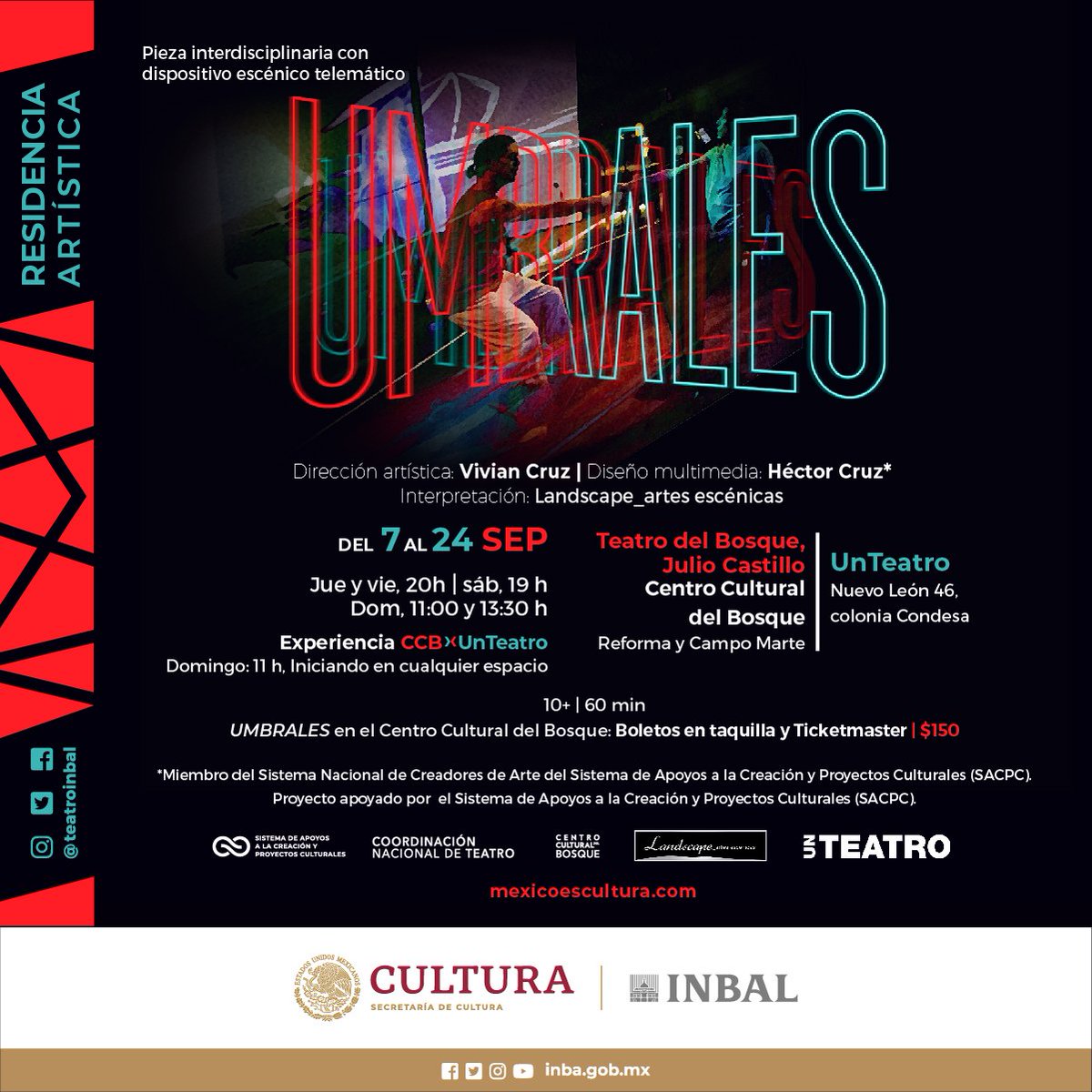 daniel_mirand's tweet photo. Bienvenida la compañía @landscapeMX, que presenta el resultado de su residencia “Umbrales", un proceso de creación interdisciplinario que explora los efectos que aparecen al cruzar algún tipo de umbral. 
Hasta el 24 de septiembre en el Teatro del Bosque, Julio Castillo. https://t.co/uhtPjOiRkL