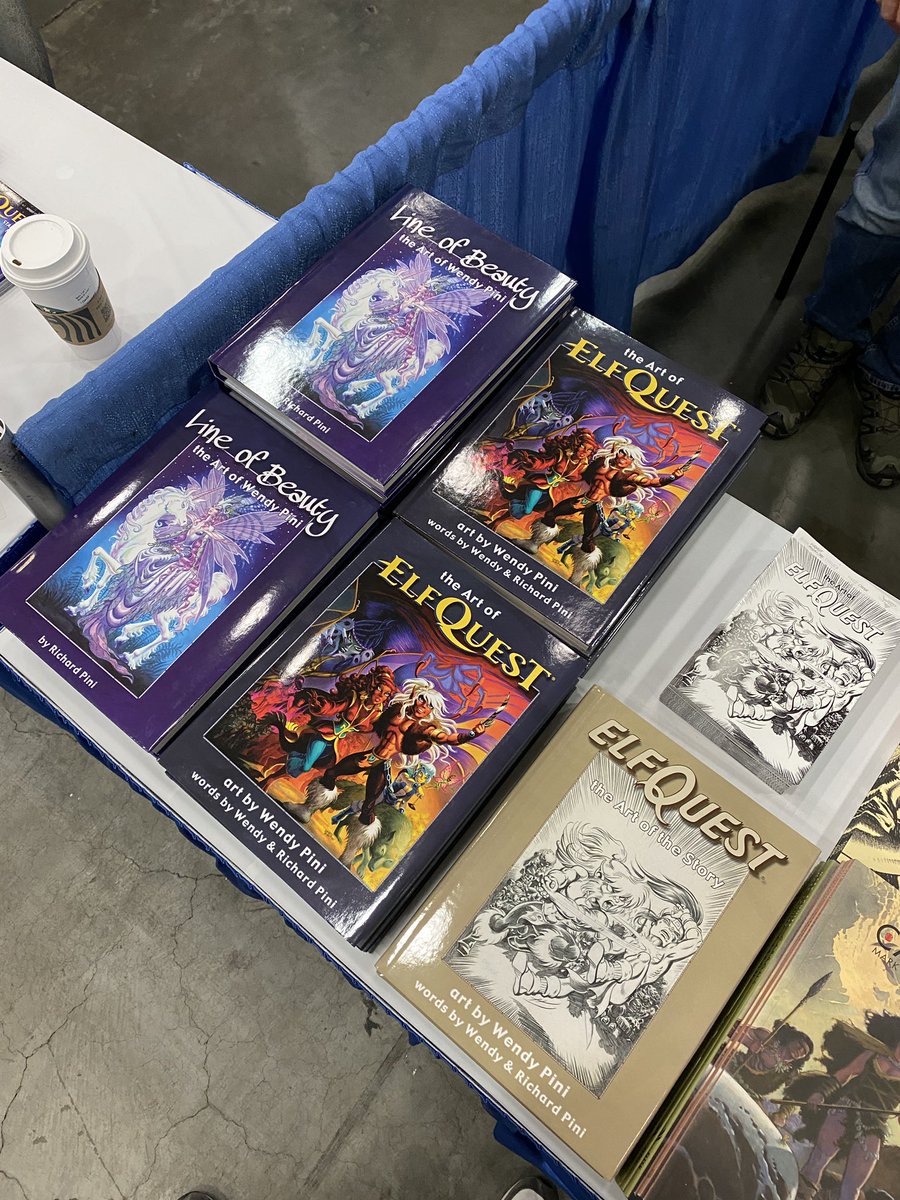 …and @FleskArt also has copies of all three gorgeous ElfQuest art retrospective books. Their booth is right next to ours so you can pick up the books and Richard & Wendy Pini will autograph them for you.