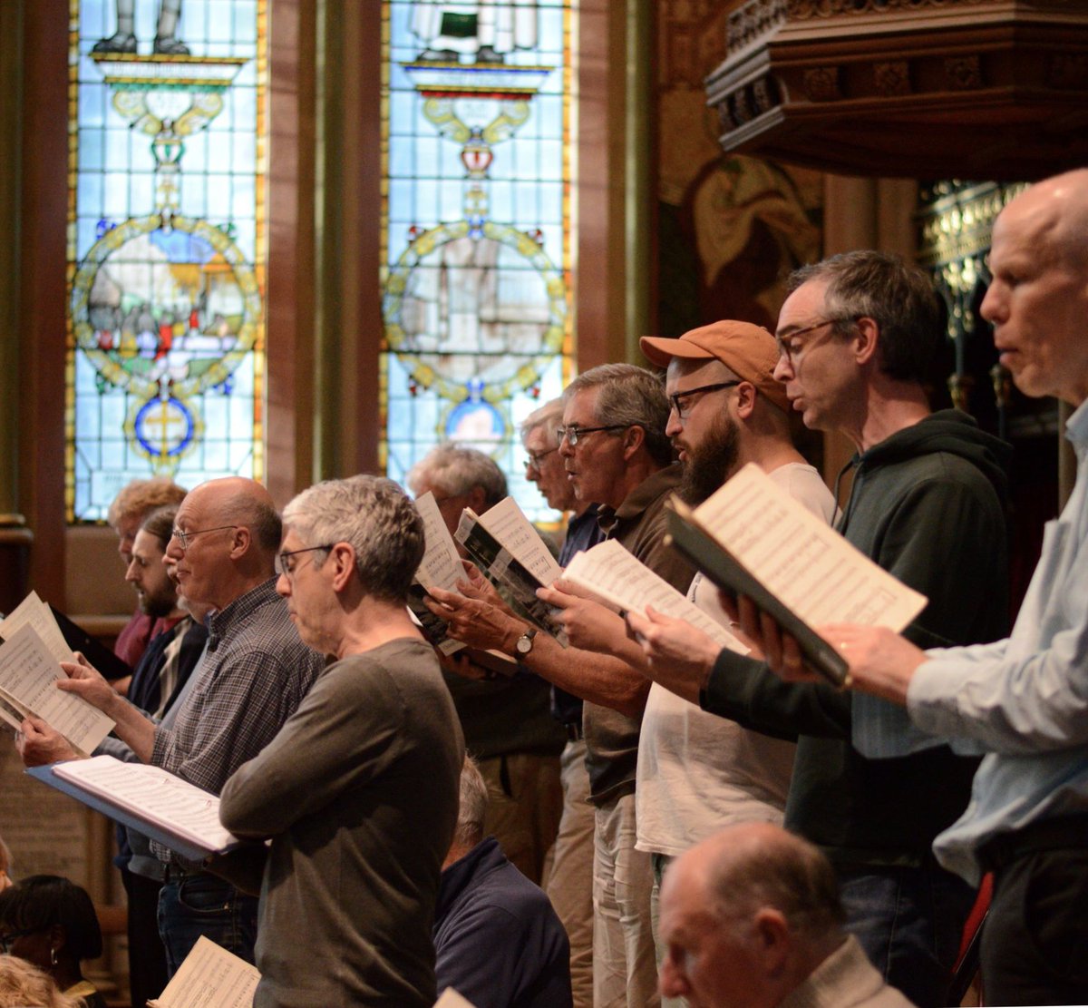 ChoirBlackheath's tweet photo. Open rehearsals Sept 12 &amp; 19 - come and say hi! Photo shows some of our brilliant #tenor and #bass sections in rehearsal last year. More #menwhosing always welcome - links in bio.
#blackheathchoir #blackheath #greenwich #lewisham #se13 #se10 #se3 #joinachoir #londonchoir https://t.co/MTWWcLZZPK