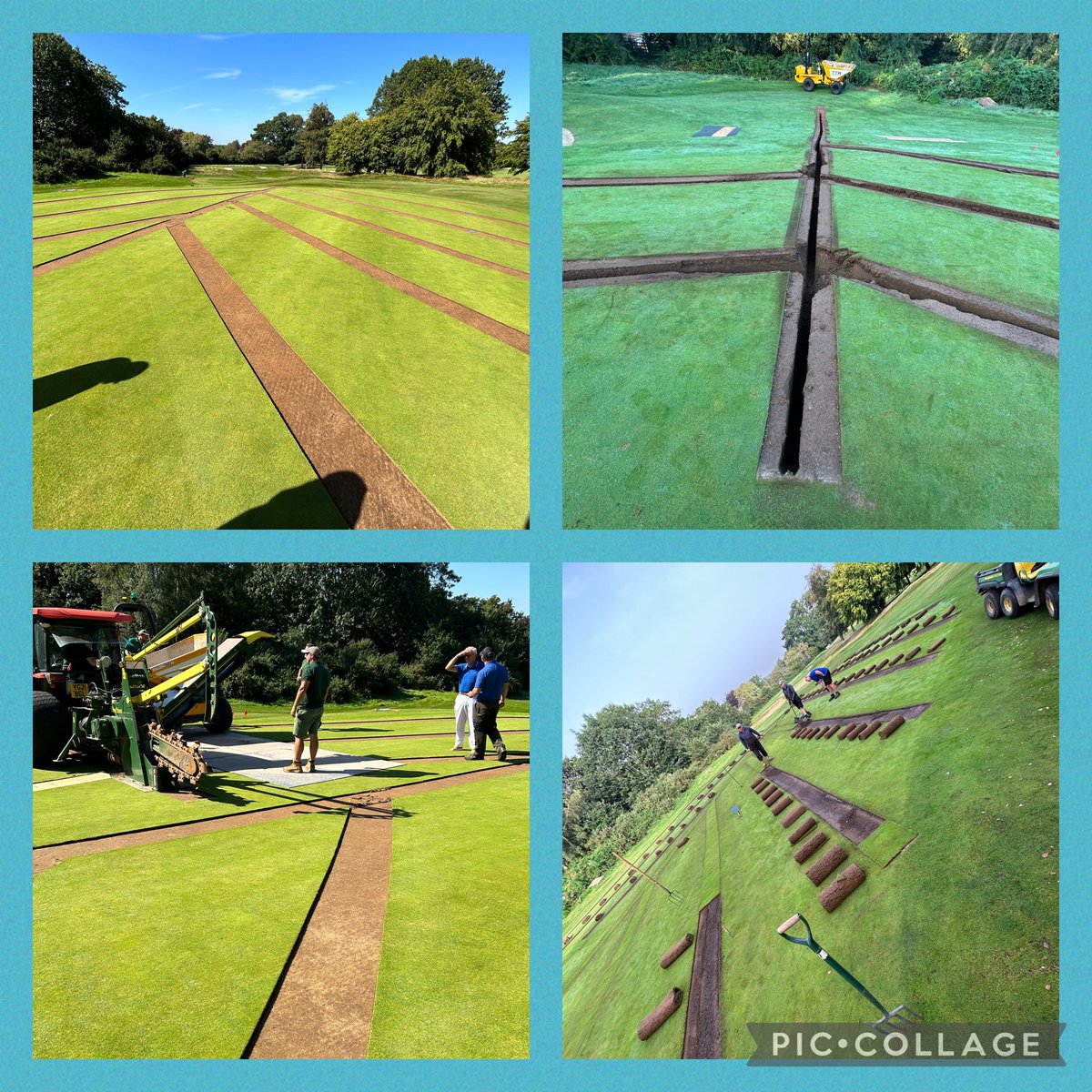 So 1st week on drainage works <a href="/CoptHeathGC/">Copt Heath Golf Club</a>  and with this heat the lads have worked so hard taking the turf off and putting back on both greens 5 and 6 👏👏👏☀️☀️and looking after the course at the same time. 2 down 7 to go and thanks to <a href="/premierturfing/">Premier Turfing Ltd</a>  for the main works. 😇