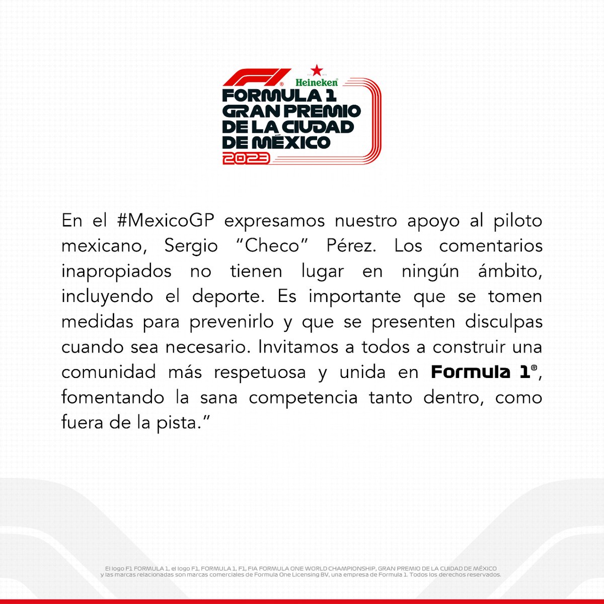🚨Construyamos una comunidad más respetuosa y unida en Formula 1.