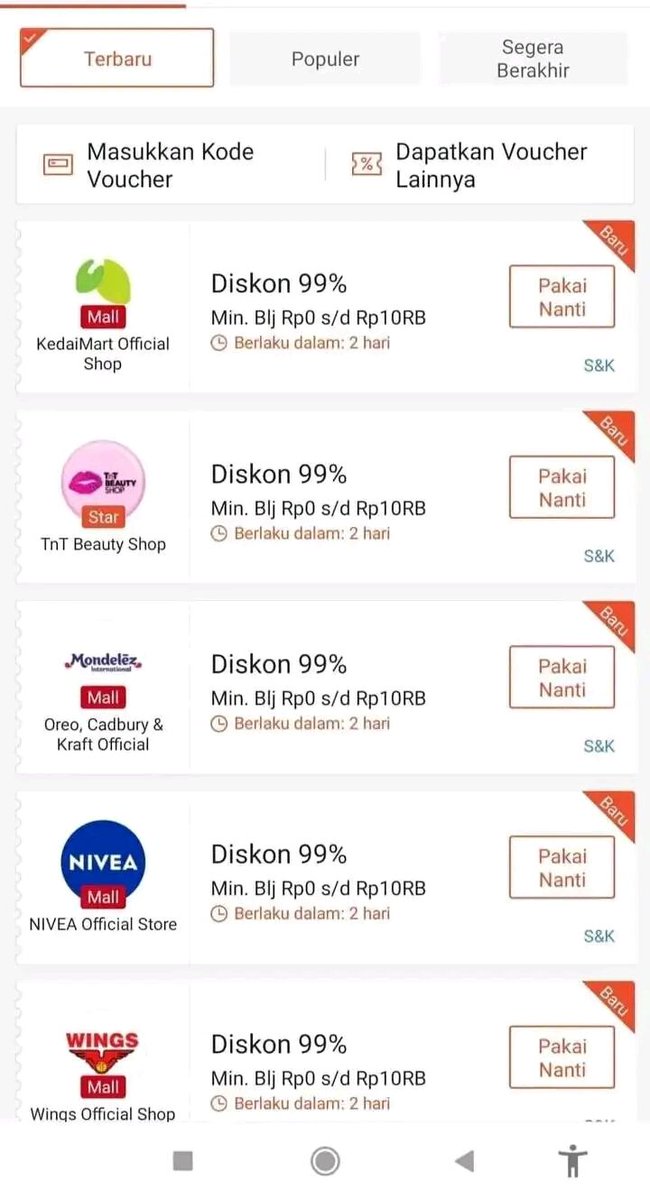 semestaashopee's tweet photo. Diskon toko 99% minbel 0 max 10k
• 9 sep 2023
• PK 00:00
(Mungkin bisa di combo kode seleb diskon 10k) 

input semuaa kodenya disini
👉 https://t.co/tPYWxFCMaE

99GAGAO
99KEDAI
99HEINZ
99TNTBE
99WINGS
99DETTO
99MONDE
99UNILE
99MADAM
99THEOR
99LUXCR
99BAREN
99NPURE
99AZARIA https://t.co/f22yREPTrc