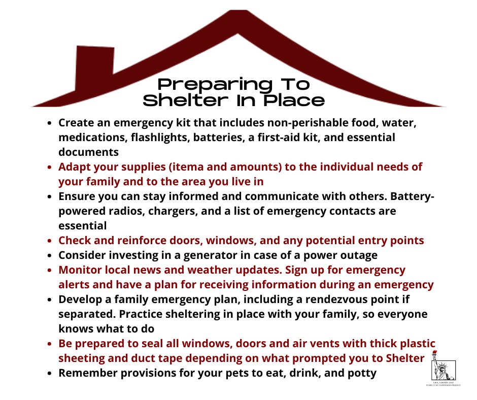 With some #Disasters & #Emergencies it’s best to #Evacuate but other times it’s best to #ShelterInPlace.

#ShelteringInPlace looks different depending on why you’re #Sheltering. If you want it to be effective & safe, you need include it in your #EmergencyPreparedness plan.