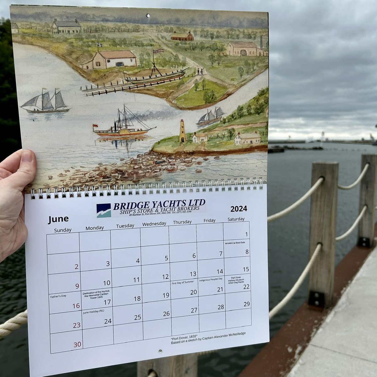Have you picked up one of our *limited edition* 2024 calendars yet? Each month features a new W. E. Cantelon painting depicting historic Norfolk County (including this one of an imagined version of Port Dover's harbour). Cost is $25. Available in our gift shop Wed-Sat, 10am-4pm.