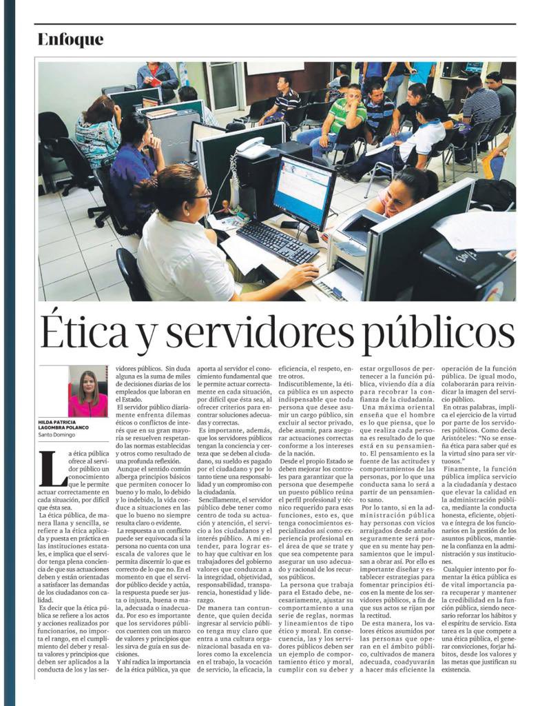 hipala's tweet photo. En esta entrega de hoy para el @ListinDiario, abordo la Ética y los Servidores Públicos.

La ética pública ofrece al servidor público un conocimiento que le permite actuar correctamente en cada situación, por difícil que ésta sea. https://t.co/tDbIHv70ZX