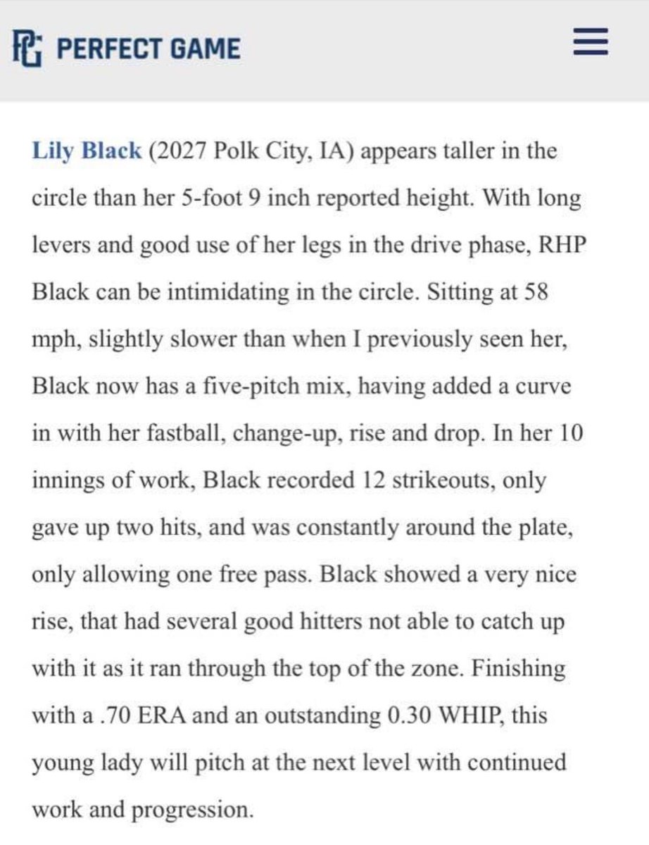 IAForceSB27_28's tweet photo. Great write up about @LilyBlack2027 (2027 @AnkenySoftball) from the @PG_Softball showcase!!! Keep working Lily 💪🏻 https://t.co/7rm3GydKUi