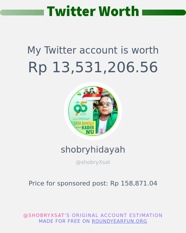 Nilai Twitter Saya adalah: Rp 13,531,206.56

➡️ funxgames.site/twitterworth?l…