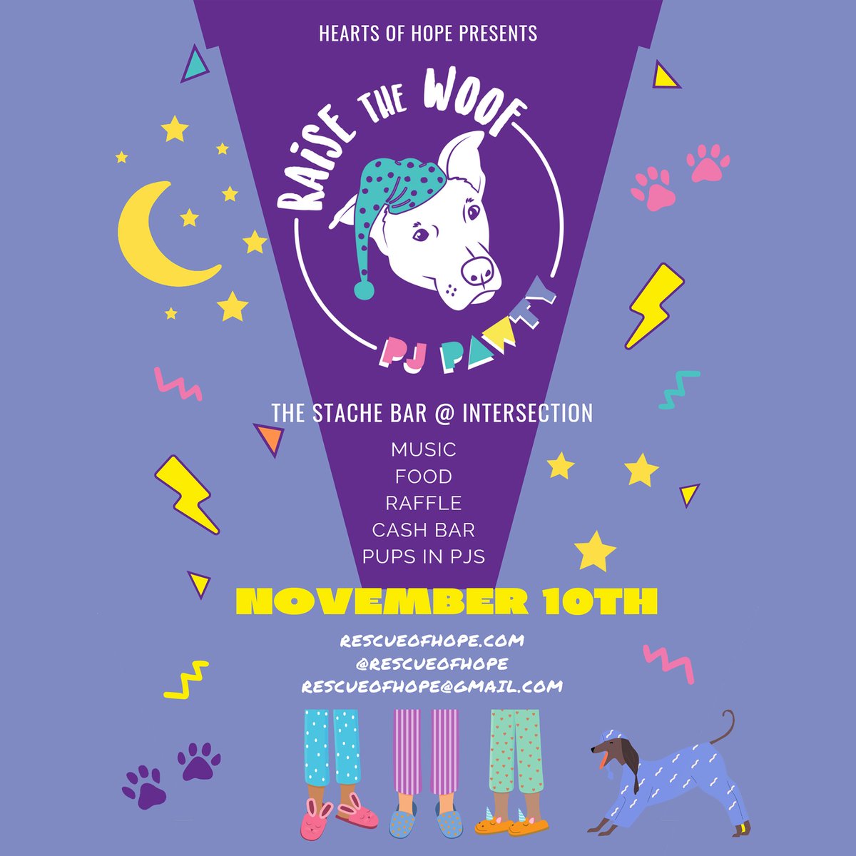 On sale now - <a href="/rescueofhope/">Hearts of Hope Dog Rescue</a> presents Raise the Woof PJ PAWTY at The Stache on Fri 11/10!

🎫 bit.ly/RaiseTheWoof23