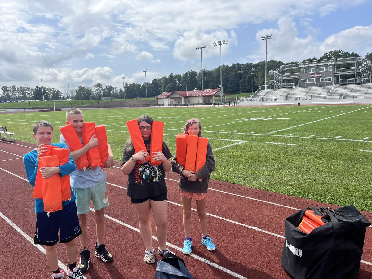 RedswagonNHS's tweet photo. What a great end to a great first week with a community circle, zoom call with some alumni friends, setting up the football field, and celebrating with ice cream floats! #goreds #newarkpride #inclusion #community @NewarkCSD @Newark_HS @NewarkReds https://t.co/k3iYlgD0lD