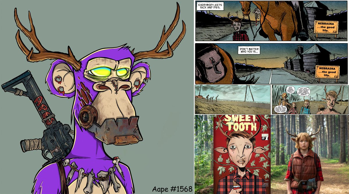 Ever notice the 'Sweet Tooth' antlers trait? It's from the comic, now a Netflix series, with the same name. In a post-apocalyptic twist, a virus wipes out most, and animal hybrids emerge—only to be hunted. I’ve enjoyed the comics for years. Thoughts? #aapes