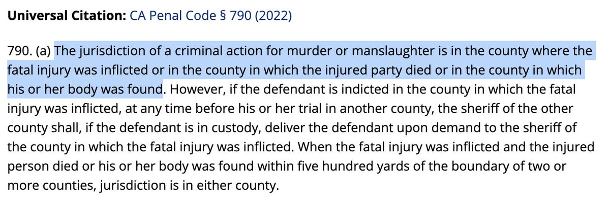 @AlamedaCountyDA 'Monroe has not yet been charged for her death because of jurisdictional issues.' What issue? Do you mean that even  @DADianaBecton trusts you so little that she has superseded your jurisdiction?

@AlamedaCountyDA  has jursis under Sec 790 (a) & (b) but to assert subd. b, you ..