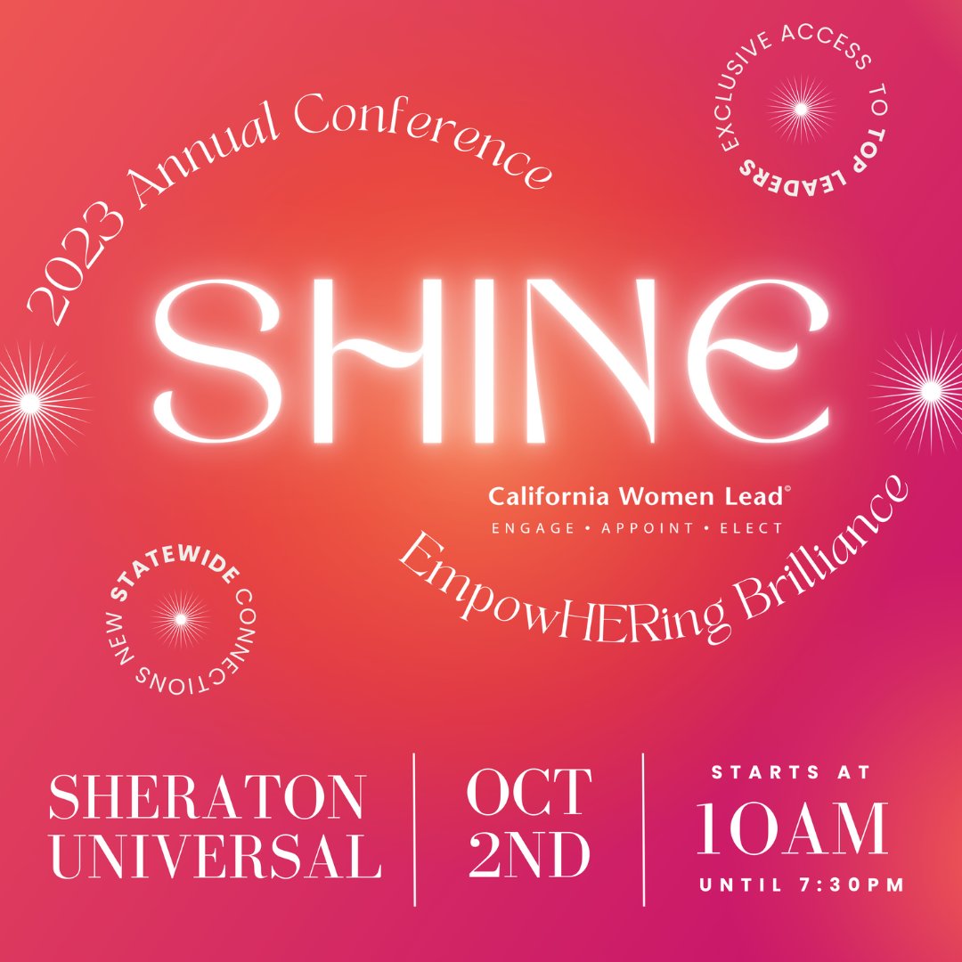 Join us Oct. 2 for inspiring speakers (we are kicking it off with Controller Malia Cohen), gain skills to become a more resilient, happier you, do some retail shopping at our small business market, and so much more. Early bird tickets on sale now:  cawomenlead.org/events
