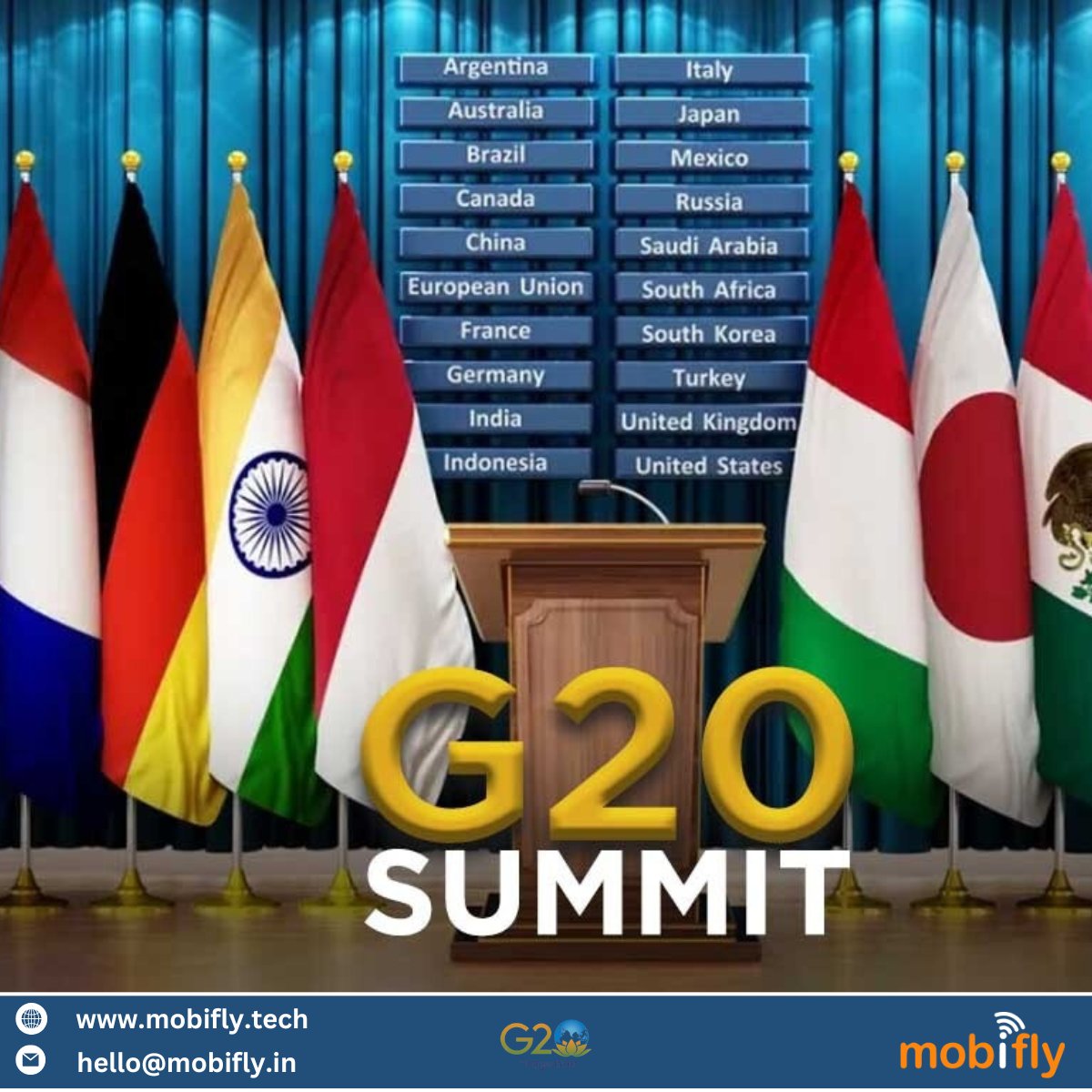 Mobifly2's tweet photo. The 2023 G20 slogan —“Vasudhaiva Kutumbakam”or “The world is one family”— exemplifies a typical Indian melding of tradition and contemporary concerns.

Mobifly Celebrates G20 summit that is about reviving, reforming, and defending globalization.
#G20Summit #Mobifly #innovation https://t.co/b56fpjTKrU