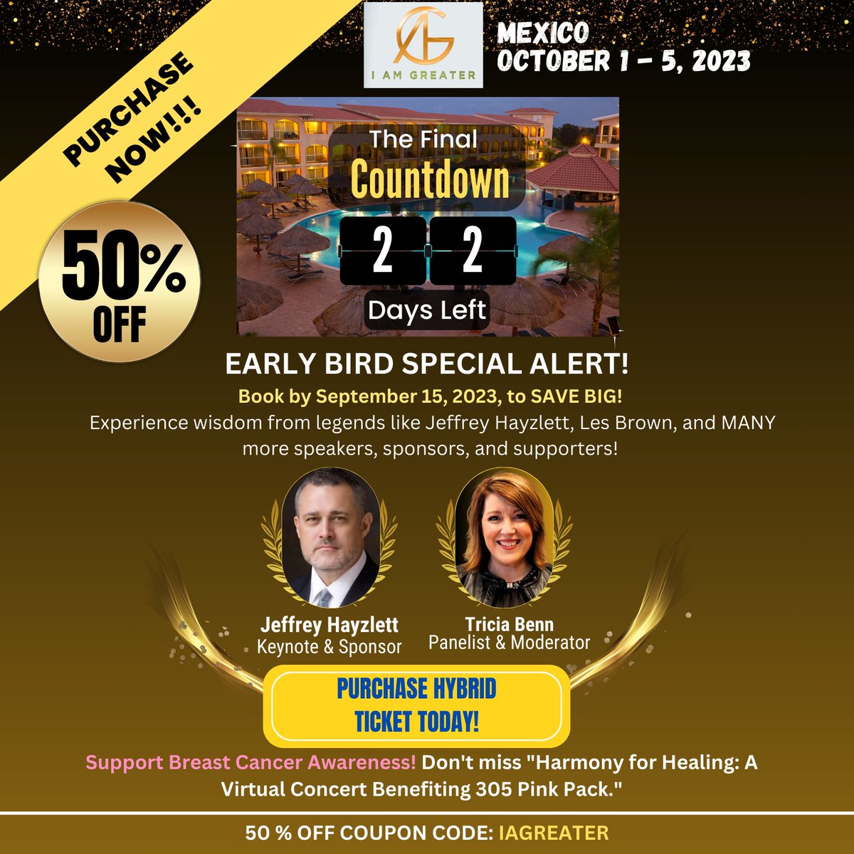 Only 22 days left! Don't let this incredible offer slip through your fingers - secure your spot now at a remarkable 50% OFF. But act fast, this special discount is only available until September 15, 2023.
👉 Visit: iagreater.com