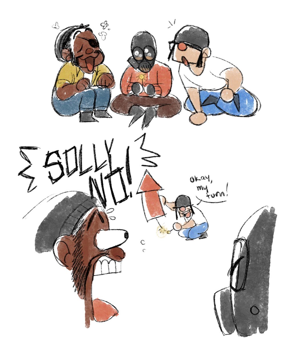 cowboygenes's tweet photo. Explosives Triad Shenanigans

( tf2 team fortress 2 spy soldier demoman pyro boots n bombs procreate fanart) https://t.co/VfQWQti2dX