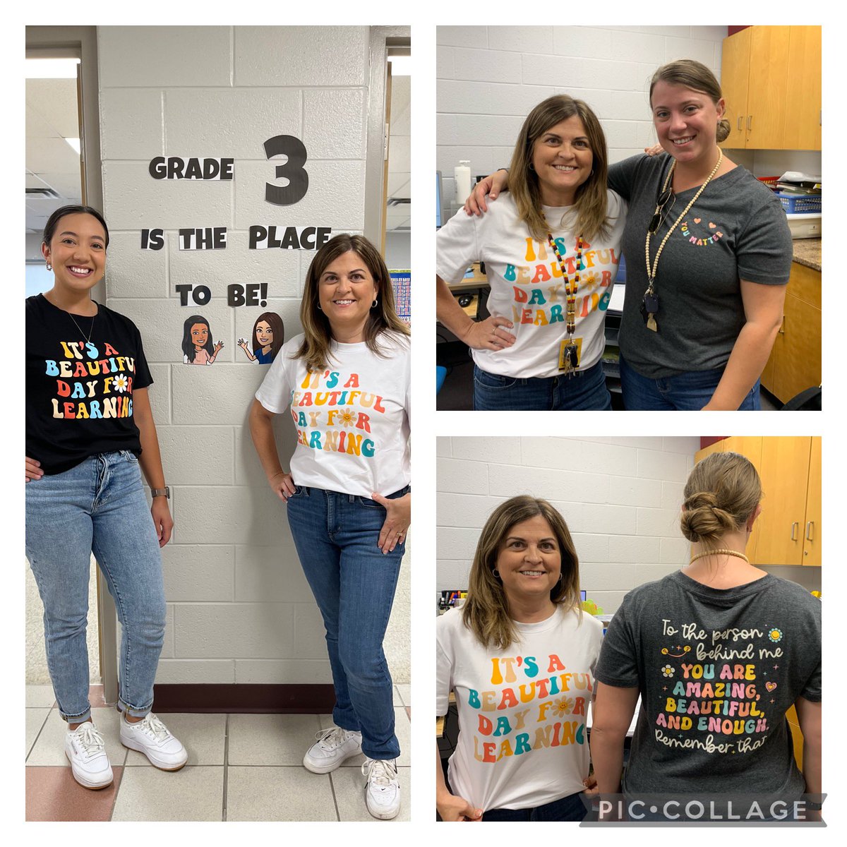 MrsKroeger's tweet photo. We were so excited to discover that we had the same positive 🐾 messages on our shirts. Surprise…we did NOT plan it. @STCTimberwolves @MsEHutter @missclaviolette https://t.co/ypmlnPW4GC
