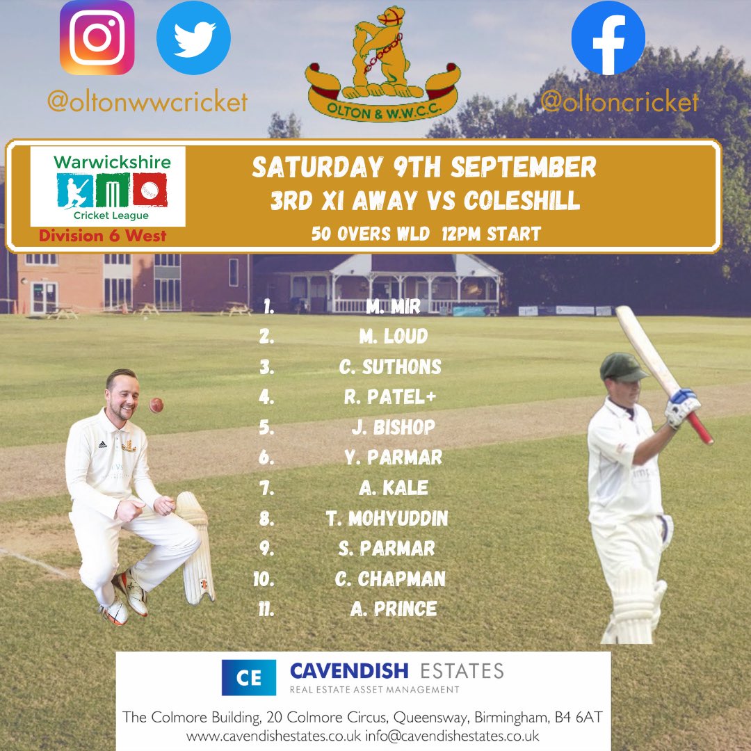 oltonwwcricket's tweet image. Team News Saturday 9th September 

#owwcc #teamnews #wccl #warwickshirecricket
