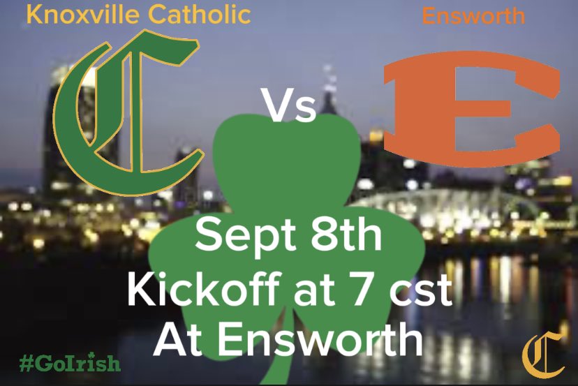 Get ready Irish nation…. It’s GAMEDAY! We travel to Nashville to play Ensworth. Kickoff is set for 7 pm cst 8 pm est Make the trip and be loud to support our Irish players and coaches! 📻 <a href="/SportsAnimal991/">99.1 THE Sports Animal</a> with <a href="/JWilkersonWNML/">John Wilkerson</a> and <a href="/RobDemastus/">Rob Demastus</a> 📺 <a href="/IrishMediaNet/">Irish Media Network☘️</a> Go Irish ☘️ 🏈