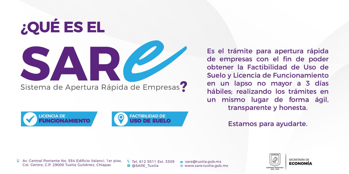 SARE_Tuxtla's tweet photo. No caigas en la informalidad, ven y obten tu Factibilidad de Uso de Suelo y Licencia de Funcionamiento en tan solo 3 dias !!! @TuxtlaCapital @gcaceres28 https://t.co/JESFcmROQ5