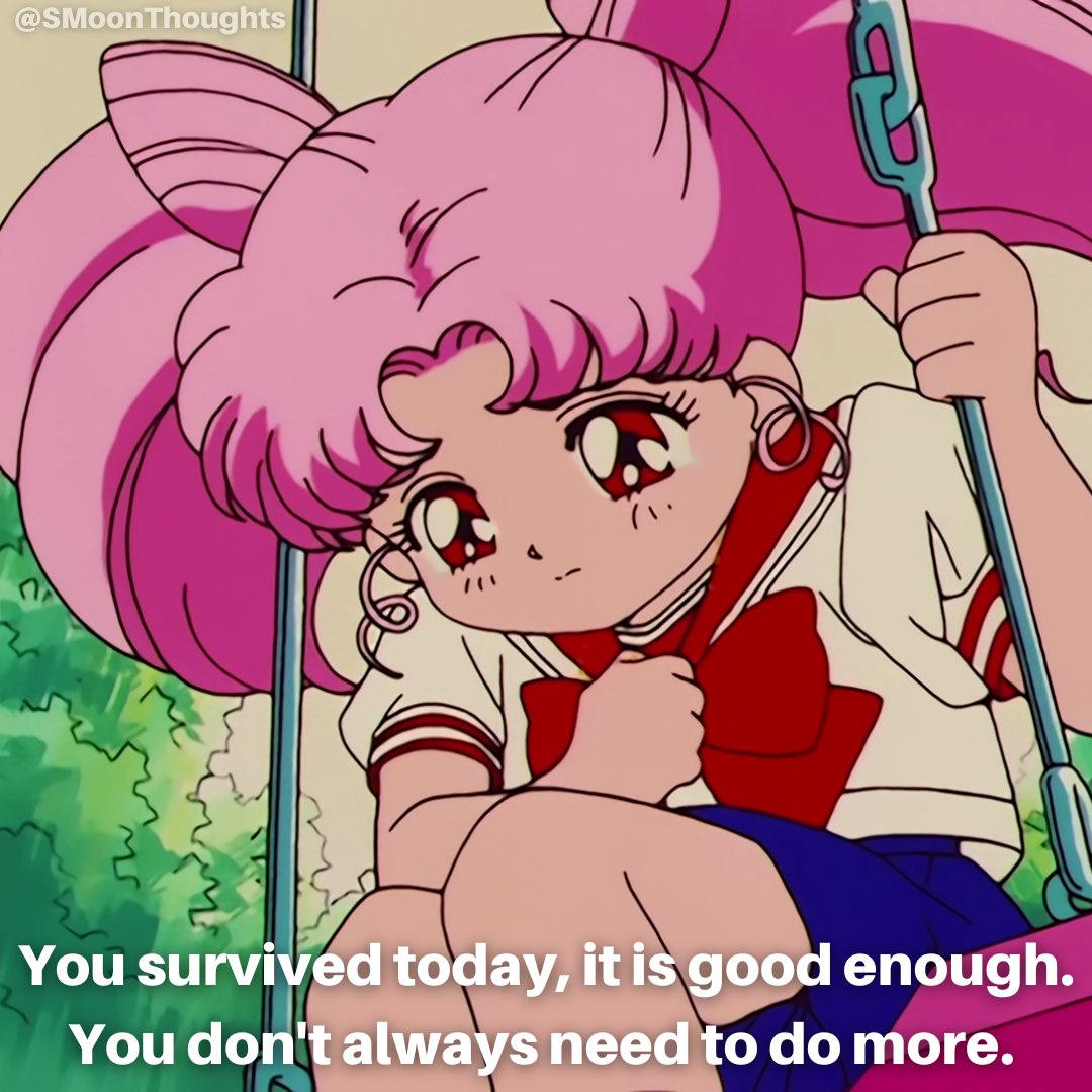 You survived today, it is good enough. You don't always need to do more. 🩷

#FollowMe #SailorMoon #セーラームーン #SailorMoonThoughts #Quote #Quotes #QOTD #AnimeAesthetic #Anime #RiniTsukino #ChibiusaTsukino #SailorMiniMoon #Survived #Survival #GoodEnough #Enough